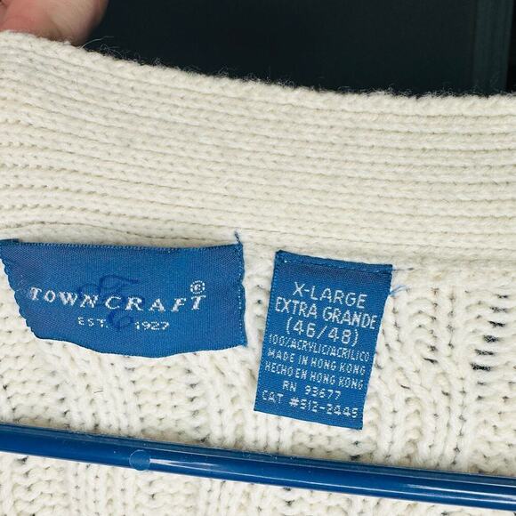 Vintage 80s Towncraft Acrylic Slouchy Cabled Oversized Cardigan Grande Size XL - Picture 5 of 8